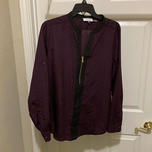 Calvin Klein purple split neck half zipper long sleeve blouse. Size Large
